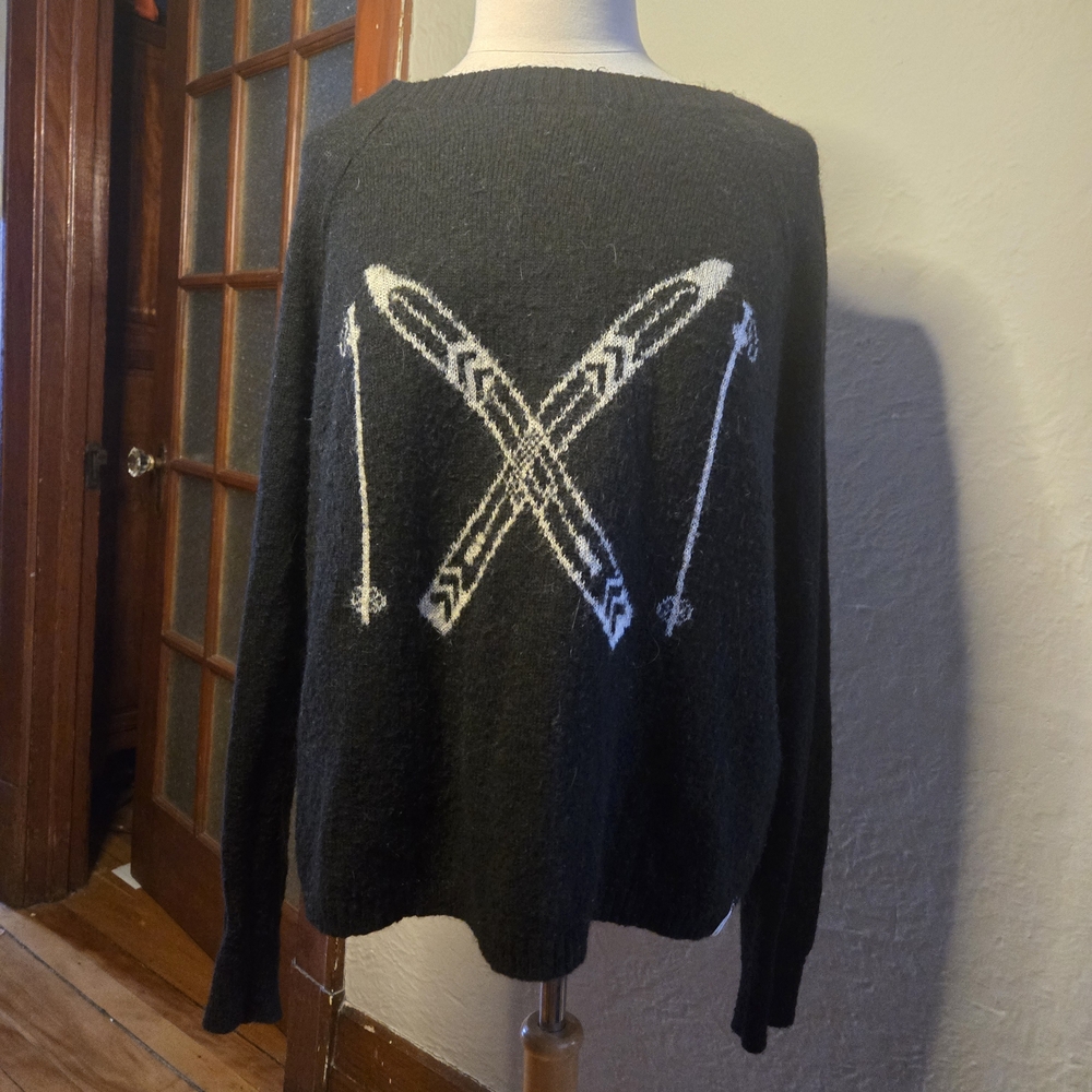 Woolrich Ski Sweater Black Wool Blend Alpine Lodge Graphic XL - Picture 6 of 12